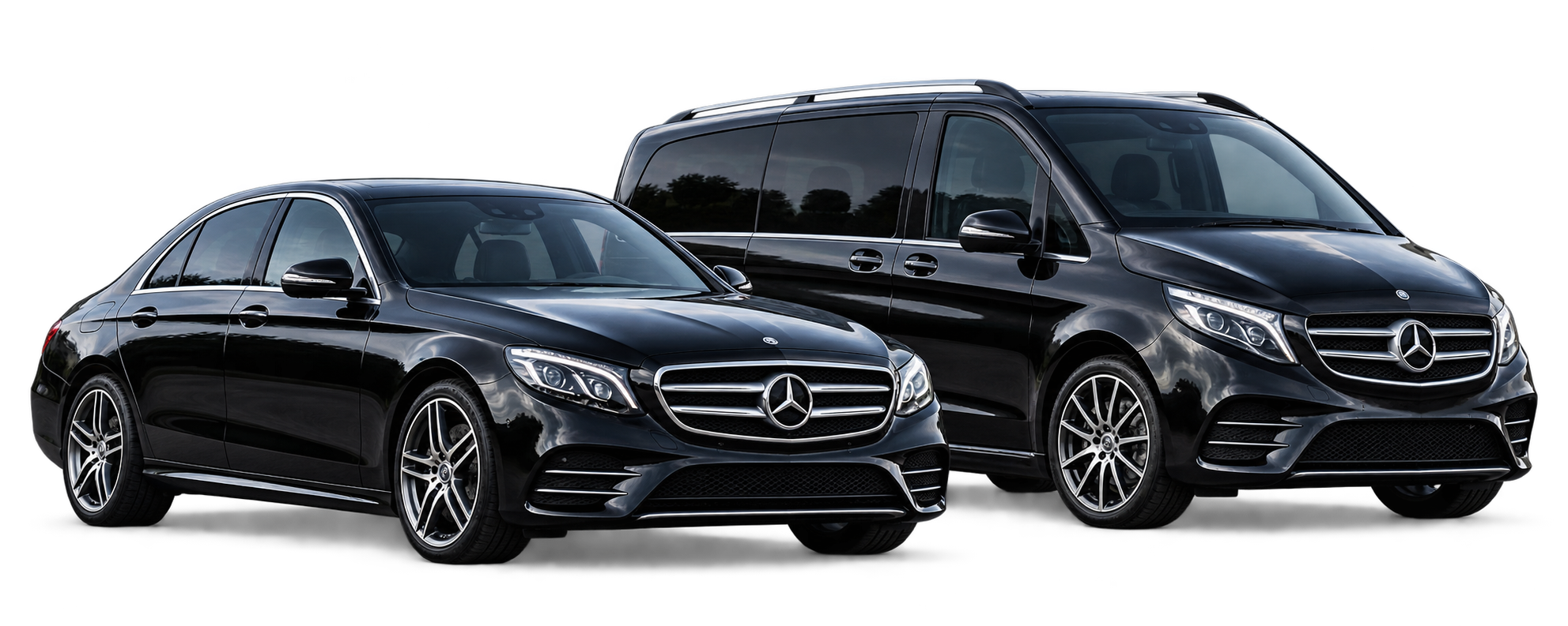 Illustrative black executive car and passenger vehicle